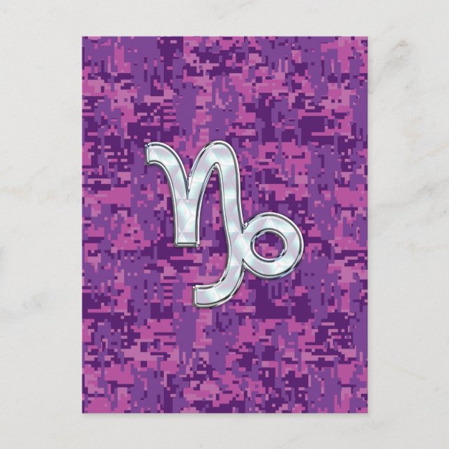 Capricorn Zodiac Symbol Fuchsia Digital Camouflage Postcard (Front)
