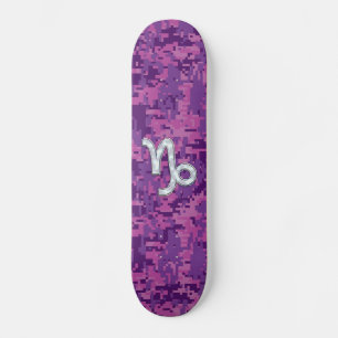 Capricorn Zodiac Symbol Fuchsia Digital Camouflage Skateboard