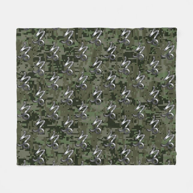 Capricorn Zodiac Symbol Green Digital Camouflage Fleece Blanket (Front (Horizontal))