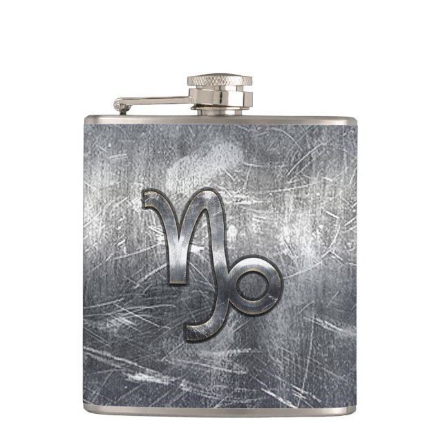 Capricorn Zodiac Symbol Grunge Distressed Style Hip Flask (Front)