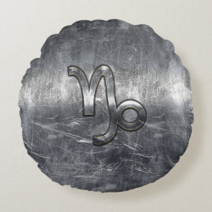 Capricorn Zodiac Symbol Grunge Distressed Style Round Cushion