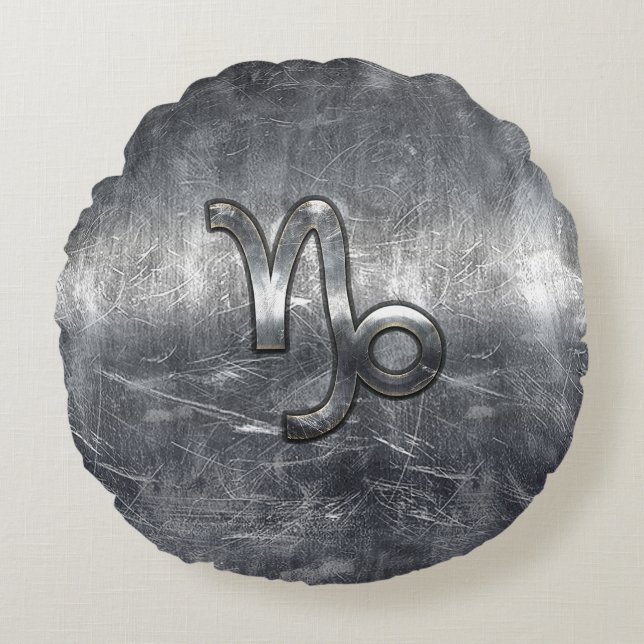 Capricorn Zodiac Symbol Grunge Distressed Style Round Cushion (Front)