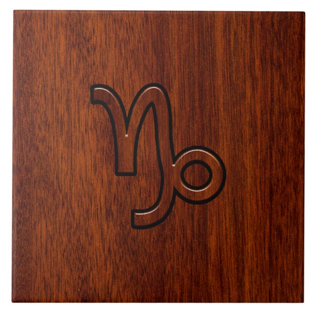 Capricorn Zodiac Symbol in Mahogany Brown Ceramic Tile (Front)