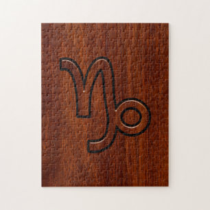 Capricorn Zodiac Symbol in Mahogany Brown Jigsaw Puzzle