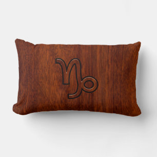 Capricorn Zodiac Symbol in Mahogany Brown Lumbar Cushion