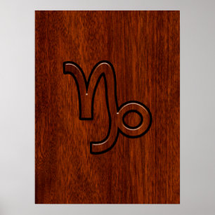 Capricorn Zodiac Symbol in Mahogany Brown Poster
