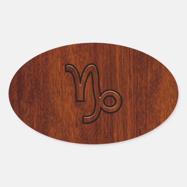 Capricorn Zodiac Symbol in Mahogany Style print Oval Sticker (Front)