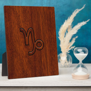 Capricorn Zodiac Symbol in Mahogany Style print Plaque
