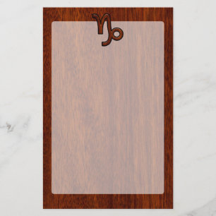 Capricorn Zodiac Symbol in Mahogany Wood Style Stationery