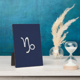Capricorn Zodiac Symbol Navy Blue Carbon Fibre Plaque