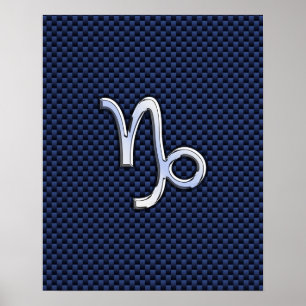 Capricorn Zodiac Symbol Navy Blue Carbon Fibre Poster