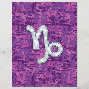 Capricorn Zodiac Symbol on Fuchsia Digital Camo Flyer