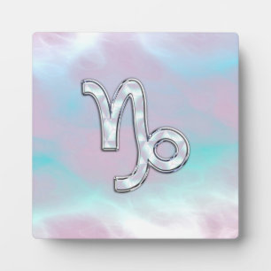 Capricorn Zodiac Symbol on Mother of Pearl Nacre Plaque