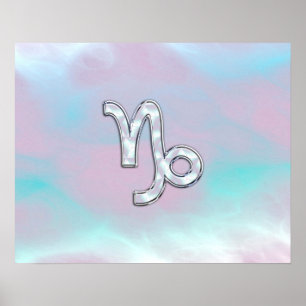 Capricorn Zodiac Symbol on Mother of Pearl Nacre Poster