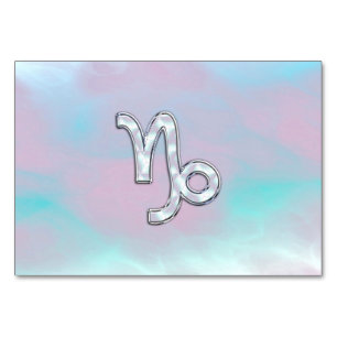 Capricorn Zodiac Symbol on Mother of Pearl Nacre Table Number