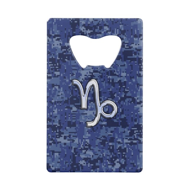 Capricorn Zodiac Symbol on navy blue digital camo (Front)