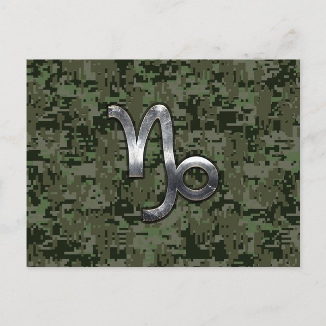 Capricorn Zodiac Symbol Woodland Camouflage Postcard (Front)