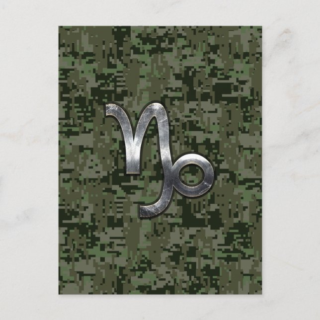 Capricorn Zodiac Symbol Woodland Camouflage Postcard (Front)