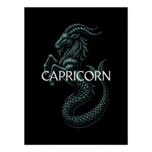 Capricorn Zodiac – Vintage Sea-Goat in Teal Poster