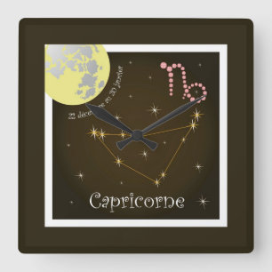 Capricorne 22 décembre au 20 janvier Uhr Square Wall Clock