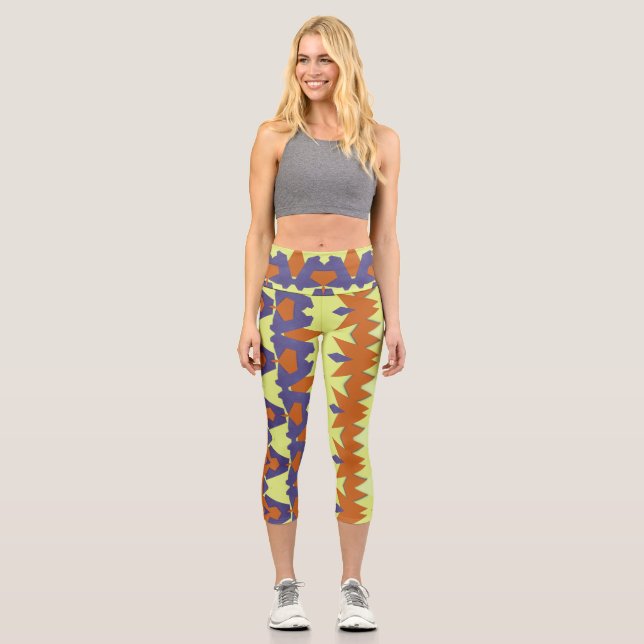 Capris, A multicolor trendy fabric pattern design Capri Leggings (Front)