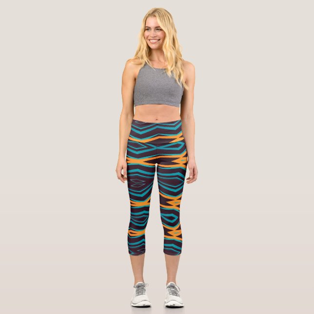 Capris, A multicolor trendy fabric pattern design Capri Leggings (Front)