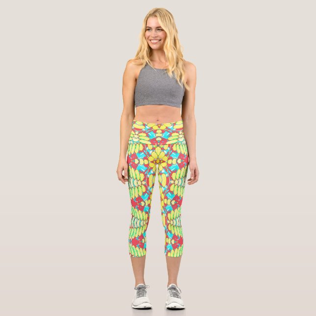 Capris, A multicolor trendy fabric pattern design Capri Leggings (Front)