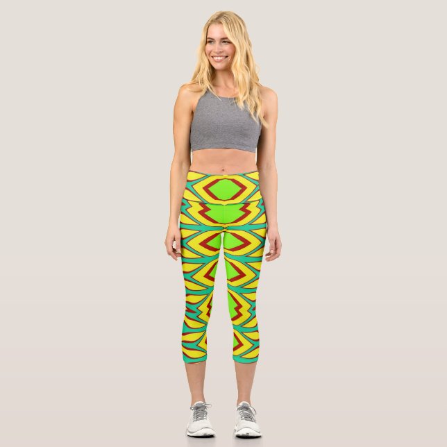 Capris, A multicolor trendy fabric pattern design Capri Leggings (Front)