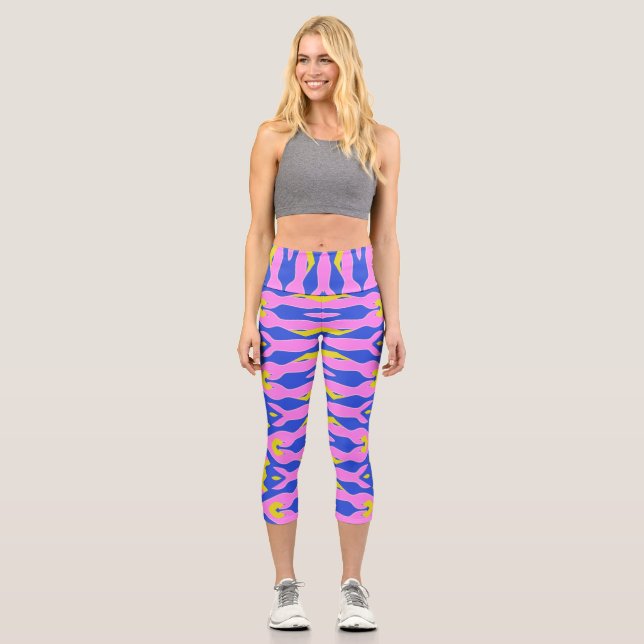 Capris, A multicolor trendy fabric pattern design Capri Leggings (Front)