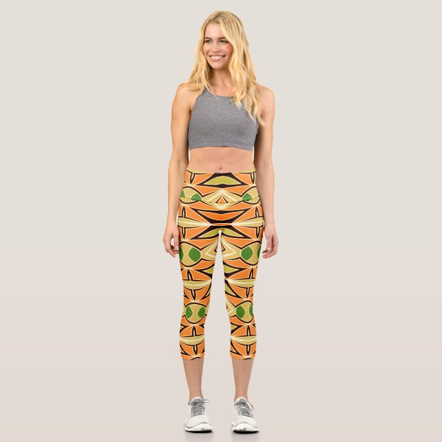 Capris, A multicolor trendy fabric pattern design Capri Leggings (Front)
