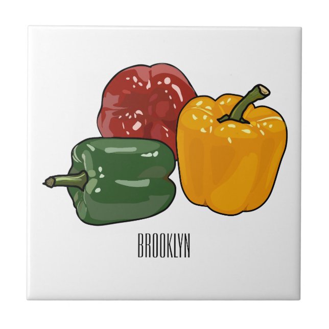 Capsicum cartoon illustration ceramic tile (Front)