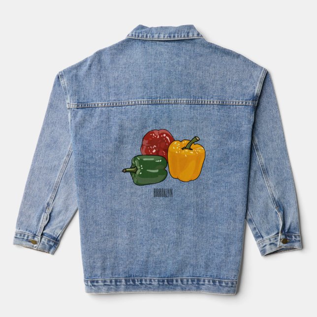 Capsicum cartoon illustration denim jacket (Back)