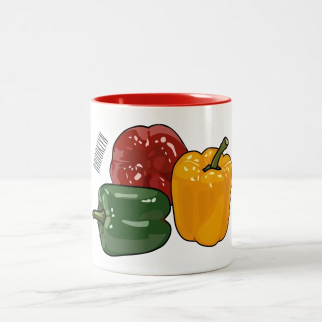 Capsicum cartoon illustration Two-Tone coffee mug (Center)
