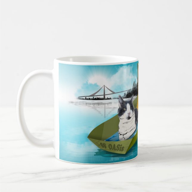 Capt Oliver & the SS OASis (Cat in boat mug) Coffee Mug (Left)