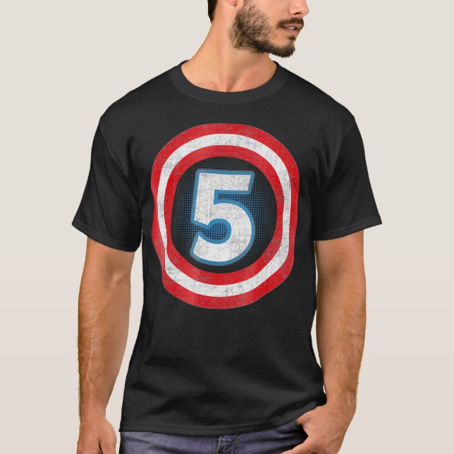 Captain 5 Yrs Old Superhero 5th Birthday Boy T-Shirt (Front)