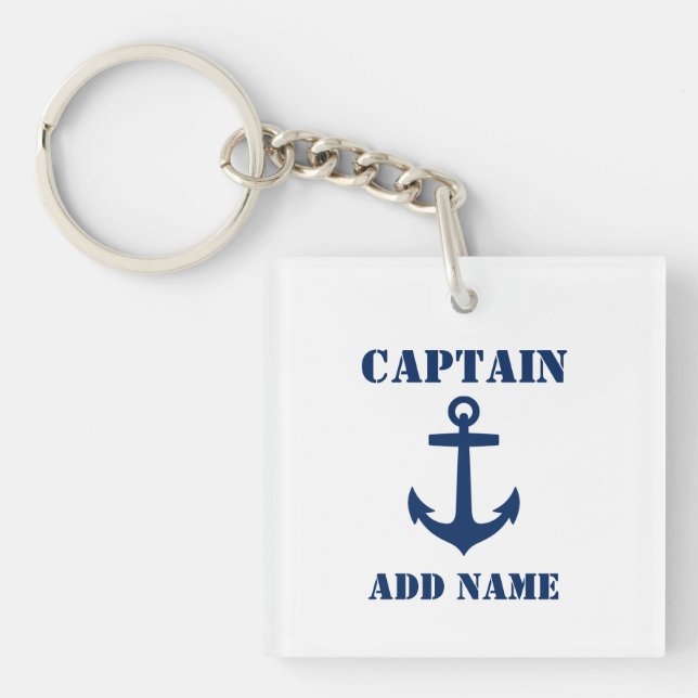 Captain Add Name Boat Name Anchor Photo Back White Key Ring (Front)