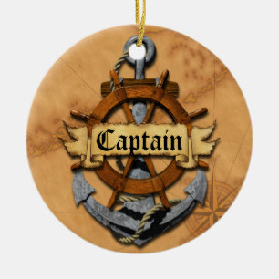 Captain Anchor And Wheel Ceramic Tree Decoration
