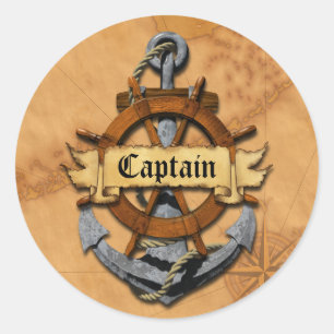Captain Anchor And Wheel Classic Round Sticker