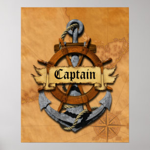 Captain Anchor And Wheel Poster