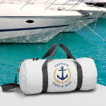 Captain Anchor Boat Name Gold Laurel Star Gym Duffle Bag<br><div class="desc">A custom designed nautical boat anchor, gold style laurel leaves and a gold star with Captain rank or other title and your personalised name or boat name on a stylish gym or travel duffle bag. This design is in classic navy blue, and gold colours on white or edit the design...</div>