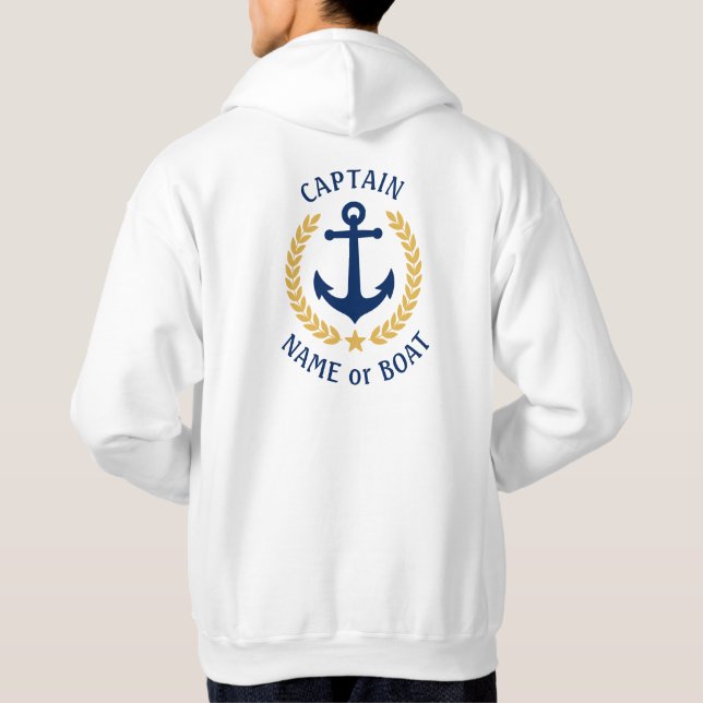 Captain Anchor Boat Name Gold Laurel Two Sided Hoodie (Back)