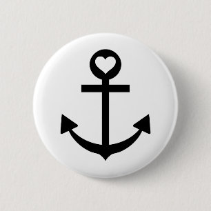 captain anchor heart 6 cm round badge