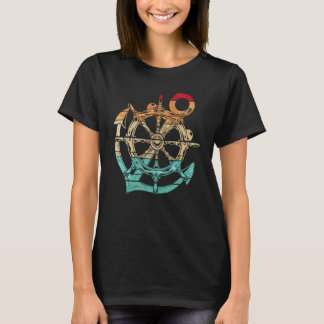 Captain Anchor Sailor Steering Wheel Retro Nautica T-Shirt