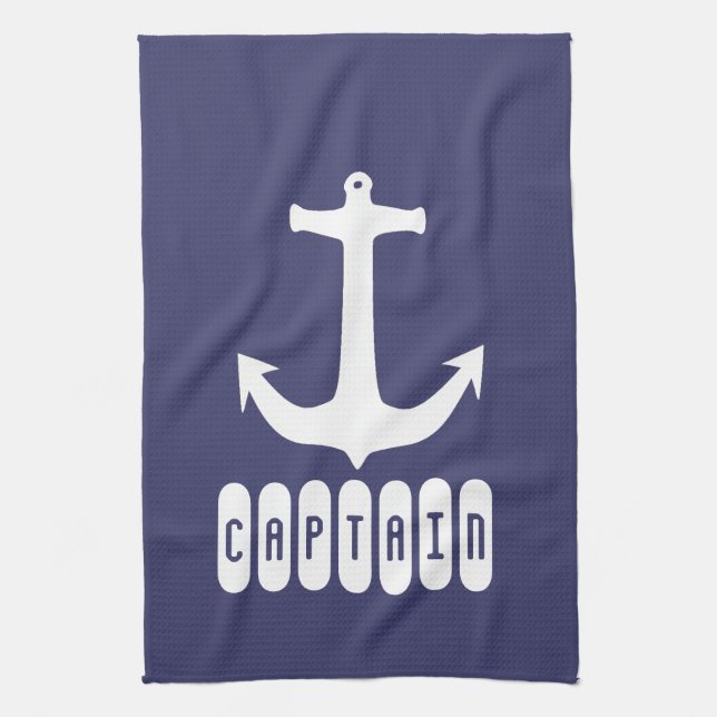 Captain Anchor Sea Ocean Sailing Tea Towel (Vertical)