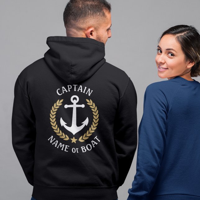 Captain Anchor Your Boat Name Gold Laurel Black Hoodie (Creator Uploaded)