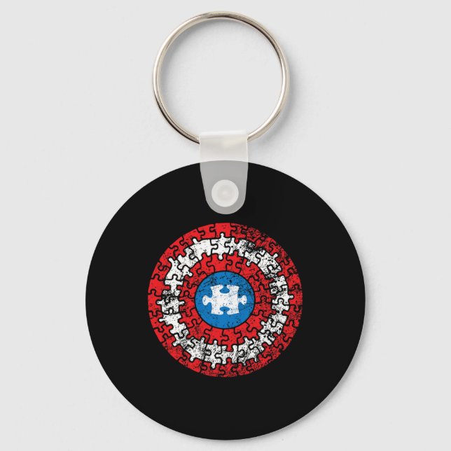Captain Autism Aspergers Awareness Superhero Puzzl Key Ring (Front)