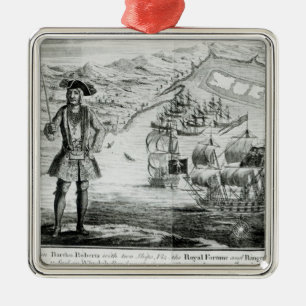 Captain Bartholomew Roberts with two ships Metal Ornament