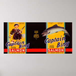 Captain Bing Brand Salmon Label- Seattle, WA Poster