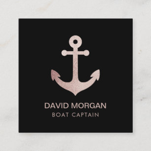 Captain Boat Anchor Rose Gold Glitter Square Business Card