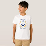 Captain Boat Name Anchor Gold Laurel Boys White T-Shirt<br><div class="desc">A custom designed nautical boat anchor,  gold style laurel leaves and a gold star with Captain rank or other title and your personalised name or boat name on a boys' t-shirt. Several colours to choose from. Makes a great gift.</div>